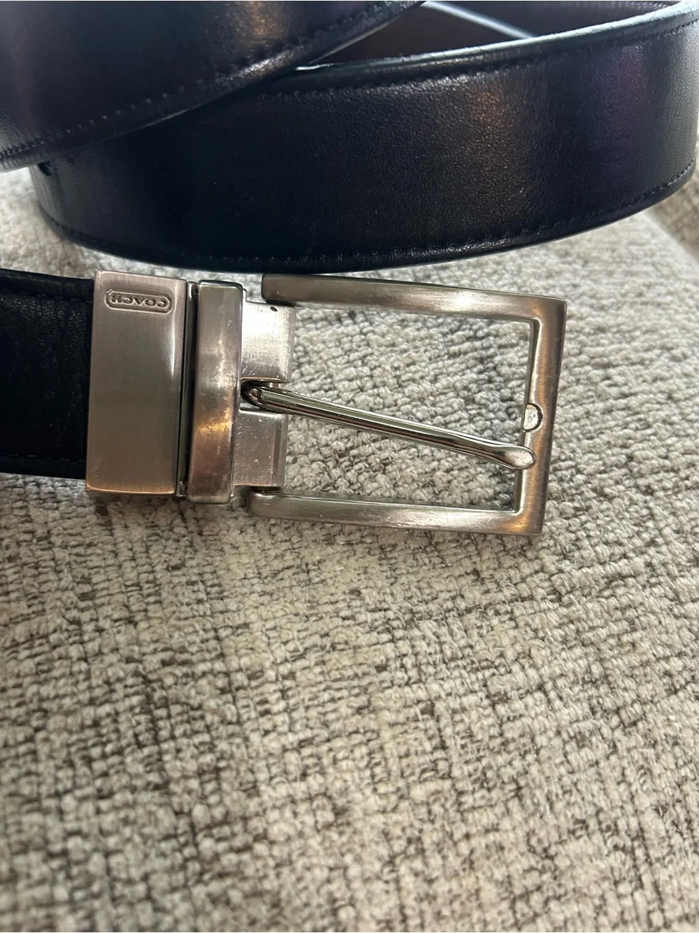 Coach Men’s Size 44 Black Leather Dress Belt with Silver Buckle